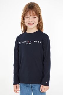 Синяя футболка Essential с длинными рукавами и логотипом для девочек Tommy Hilfiger, синий