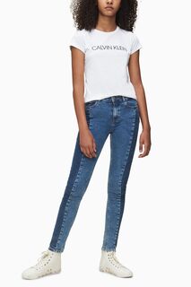 Футболка приталенного кроя для девочки Jeans Institutional Calvin Klein, белый