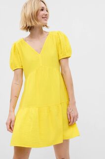 Многослойное жатое мини-платье с пышными рукавами Gap, желтый