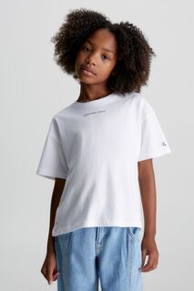 Белая футболка свободного кроя для девочек с логотипом Calvin Klein, белый