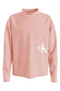 Розовая девичья футболка с длинными рукавами и монограммой Calvin Klein, розовый