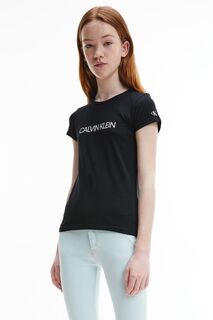 Футболка приталенного кроя для девочки Jeans Institutional Calvin Klein, черный