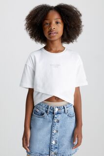 Белая футболка для девочек Stack с накладным логотипом Calvin Klein, белый