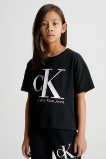 Черная футболка для девочек с монограммой Calvin Klein, черный