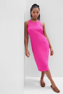Платье миди в рубчик с высоким вырезом Gap, розовый