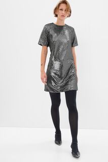 Мини-платье-футболка с короткими рукавами и пайетками из переработанной ткани Gap, серый