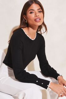 Трикотажный свитер с длинными рукавами и отделкой ракушками Lipsy, черный