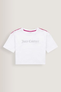 Белая широкая футболка с велюровой отделкой Juicy Couture, белый