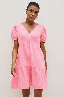Многослойное жатое мини-платье с пышными рукавами Gap, розовый