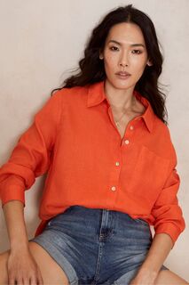 Оранжевая льняная рубашка Mint Velvet, оранжевый