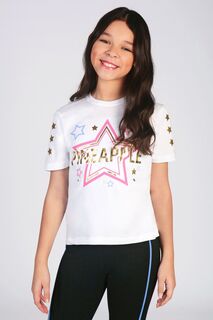 Белая футболка для девочек короткого кроя со звездами Pineapple, белый