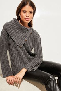 Вязаный свитер и металлическими элементами Lipsy, серый