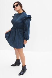Мини-платье со сборками длинными рукавами и рюшами Gap, синий
