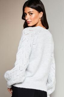 Уютный свитер вязки пуантелл с длинными рукавами-фонариками Lipsy, серый