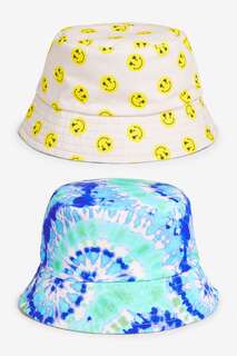 Двусторонняя шляпа-ведро с фестивальным мотивом Синяя с эффектом тай-дай и смайликом Next, синий