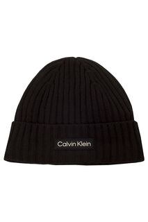 Черная вязаная шапка-бини с плотной вязаной нашивкой Calvin Klein, черный