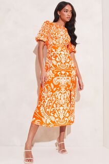 Платье миди с рукавами-фонариками и круглым вырезом Lipsy, оранжевый