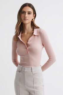Шерстяная рубашка-поло в рубчик Sienna Space Reiss, розовый