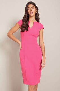 Приталенное платье миди с короткими рукавами и V-образным вырезом с металлическим декором Friends Like These, розовый