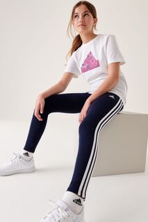 Спортивная одежда Junior Essentials Хлопковые леггинсы с 3 полосками adidas, синий