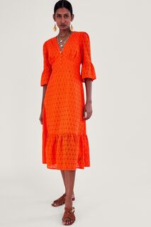 Оранжевое платье с английской вышивкой Monsoon, оранжевый