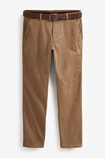 Мягкие брюки-чиносы прямого кроя с поясом Next, коричневый