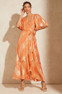 Многослойное платье миди с расклешенными рукавами и металлизированной отделкой Love &amp; Roses, оранжевый