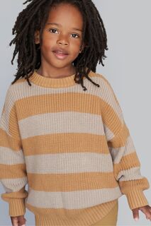 Полосатый свитер из натурального хлопка KIDLY, коричневый