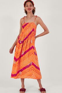 Оранжевое платье миди с бретелями и эффектом бандхани Monsoon, оранжевый
