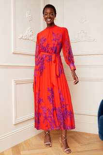Виктория и Альберта | Плиссированное платье миди с длинными рукавами и присборенным вырезом Love &amp; Roses, фиолетовый