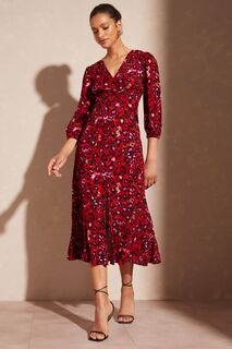 Платье миди с длинными рукавами V-образным вырезом и драпировкой спереди Love &amp; Roses, красный