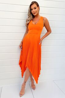 Оранжевая юбка-миди со складками V-образным вырезом и поясом AX Paris, оранжевый