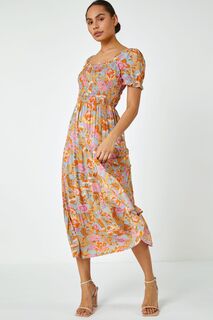Длинное многослойное платье с цветочным принтом в стиле ретро Dusk, оранжевый D.U.S.K