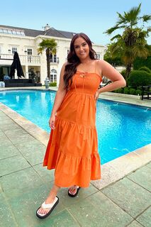 Платье миди с воротником-бретелькой и рюшами Jac Jossa In The Style, оранжевый