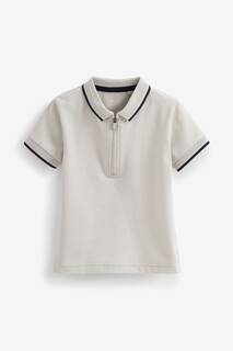 Рубашка-поло с короткими рукавами и молнией на шее Серая текстурированная Next, серый