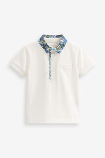 Рубашка-поло с короткими рукавами и цветочным воротником Next, белый