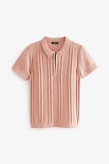 Рубашка-поло фактурного трикотажа с короткими рукавами и воротником на пуговицах Next, розовый