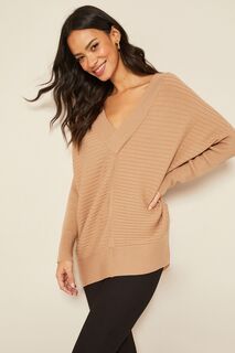 Вязаный свитер-туника с V-образным вырезом Friends Like These, коричневый
