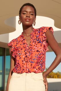 Блуза со сборками V-образным вырезом и застежкой на пуговицы Love &amp; Roses, оранжевый