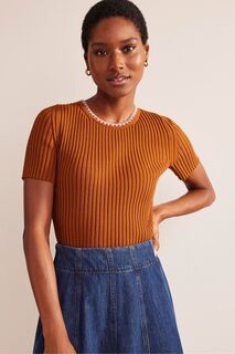 Трикотажная футболка с отделкой крючком Boden, оранжевый