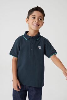 Рубашка-поло с короткими рукавами для мальчиков с мотивом зебры и логотипом Paul Smith, синий