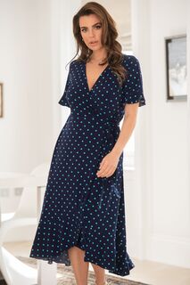 Платье миди Megan этого бренда имеет эластичный крой и оборками из переработанной ткани Pour Moi, синий
