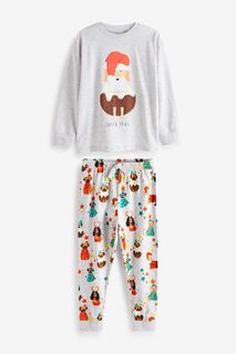 Детская пижама с Рождеством и собачкой Next, серый