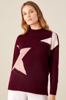 Красный вязаный свитер Стейси со звездами Monsoon, красный