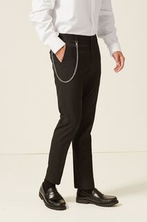 Приталенные брюки с зауженными брючинами и декоративной цепочкой Next, черный