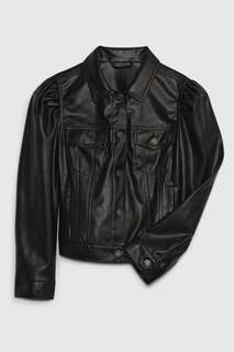 Куртка из искусственной кожи с длинными рукавами-фонариками Gap, черный