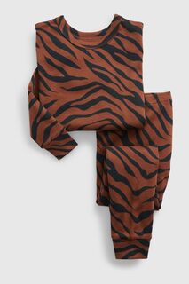 Пижама с длинными рукавами и тигровым принтом Gap, коричневый