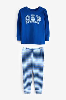 Пижама с длинными рукавами полосками и логотипом Gap, синий