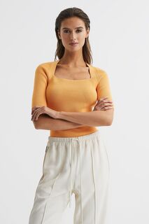 Блузка Tina в рубчик с квадратным вырезом Reiss, оранжевый
