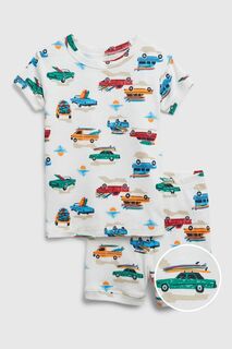 Пижама и шорты из органического хлопка с изображением автомобилей Gap, белый